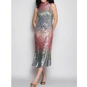 Francesca's Studio 19 Ombre Sequin Mock Neck Sleeveless Midi Dress L Party NWT